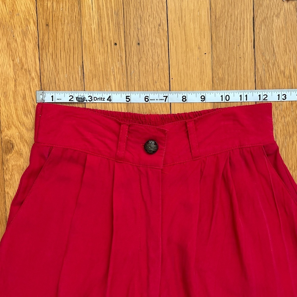 Vintage Late 80s / Early 90s Red Rayon Pleated High Rise Flowy Soft Pants Petite - Picture 7 of 12